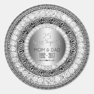 Sticker Rond Diamants Argent 25e anniversaire Mariage 25 ans