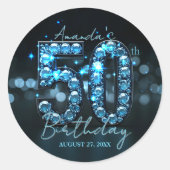 Sticker Rond Diamants Bleus Turquoise & 50e Anniversaire Glamou (Devant)