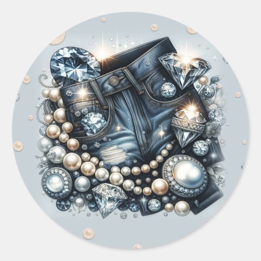 Sticker Rond Diamants de Denim & Perles Jeans Strass Soirée d'A (Devant)