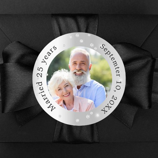 Sticker Rond Diamants de photo argent 25e anniversaire de maria