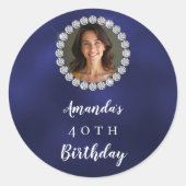 Sticker Rond Diamants de photo bleus blancs (Devant)