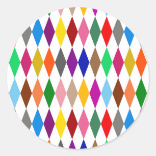 Sticker Rond Diamants Harlequin Colorés Design Blanc