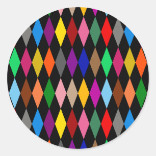Sticker Rond Diamants Harlequin Colorés Design Noir