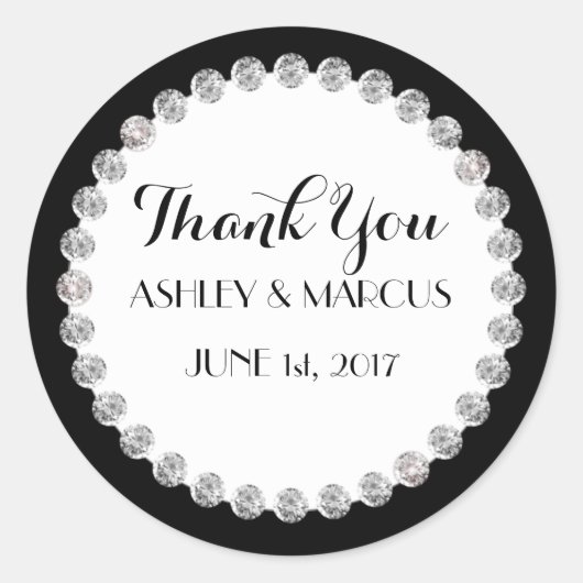 Sticker Rond Diamants noirs et blancs Mariages classiques perso (Devant)