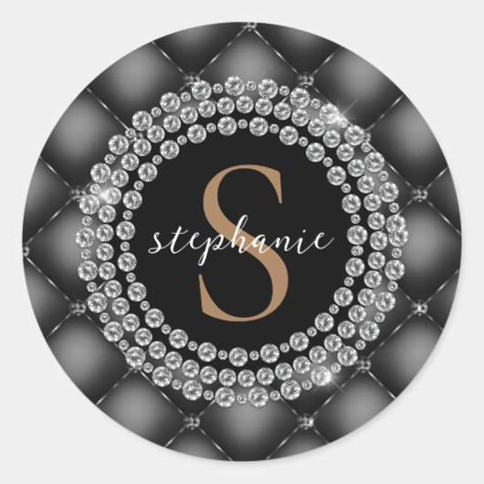 Sticker Rond Diamants noirs Monogramme or élégant Tufted Luxe (Devant)