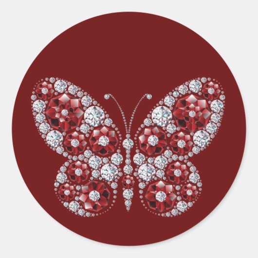 Sticker Rond Diamants Papillon en pierre rouge (Devant)