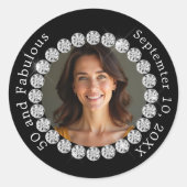 Sticker Rond Diamants photo noir blanc fabuleux anniversaire (Devant)