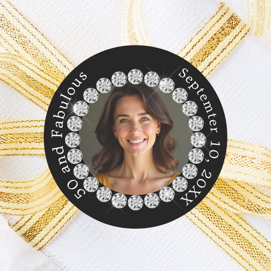 Sticker Rond Diamants photo noir blanc fabuleux anniversaire