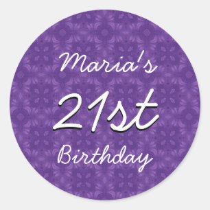 Sticker Rond Diamants pourpres 21e anniversaire Nom personnalis