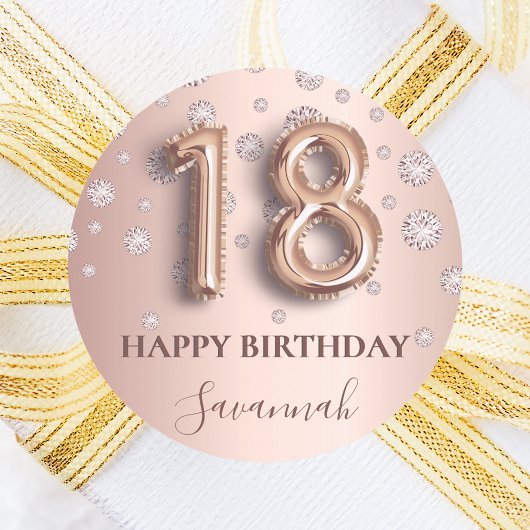 Sticker Rond diamants rose or rose 18e anniversaire