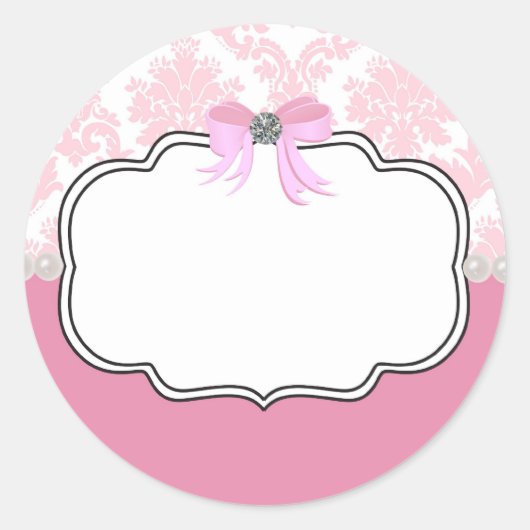 Sticker Rond Diamants roses et perles Damas Invitation (Devant)