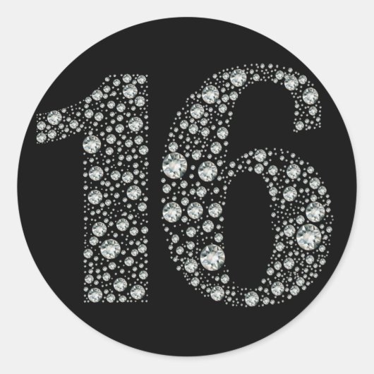 Sticker Rond Diamond Bling 16 Seize Anniversaire Fête Faveur (Devant)