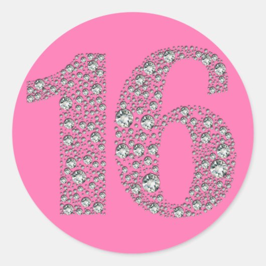 Sticker Rond Diamond Bling 16 Seize Anniversaire Fête Faveur (Devant)