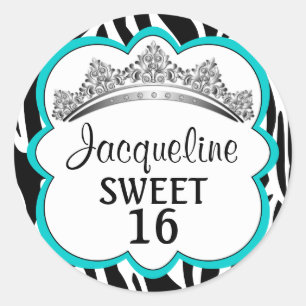 Sticker Rond Diamond Crown Zebra Turquois