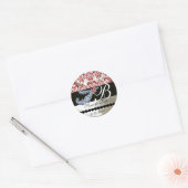 STICKER ROND DIAMOND FEATHERS WHITE RED SILK DAMASK MONOGRAM (Enveloppe)