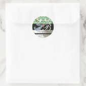 STICKER ROND DIAMOND FEATHERS WHTE GREEN SILK DAMASK MONOGRAM (Sac)