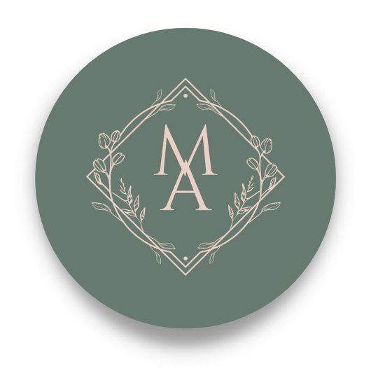 Sticker Rond Diamond Floral Monogramme Mariage À feuillage pers