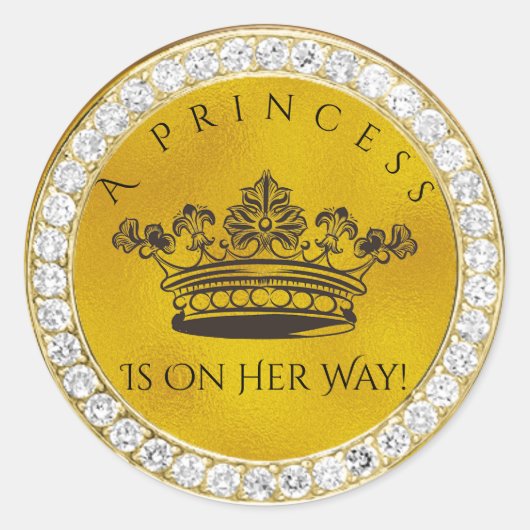 Sticker Rond Diamond Gold Crown Princess Baby shower Favoriser (Devant)