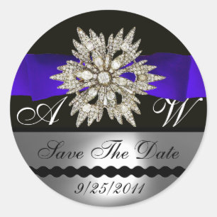 STICKER ROND DIAMOND STARS BLACK WHITE BLUE RIBBON MONOGRAM