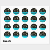 STICKER ROND DIAMOND TULIPS NOIR AQUA BLANC BLEU TURQUOISE MONO (Feuille)