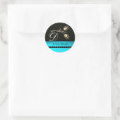 STICKER ROND DIAMOND TULIPS NOIR AQUA BLANC BLEU TURQUOISE MONO (Sac)