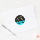 STICKER ROND DIAMOND TULIPS NOIR AQUA BLANC BLEU TURQUOISE MONO (Enveloppe)