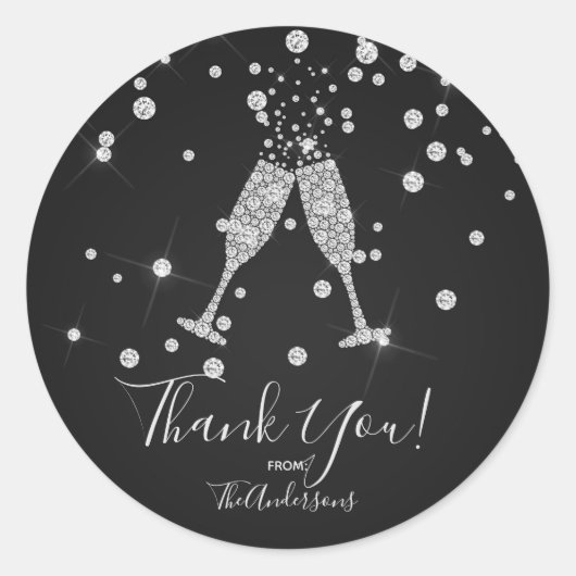 Sticker Rond Diamonds Champagne Toast Celebration Élégante Fave (Devant)