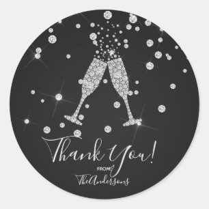 Sticker Rond Diamonds Champagne Toast Celebration Élégante Fave