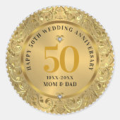Sticker Rond Diamonds Gold 50e anniversaire Mariage (Devant)