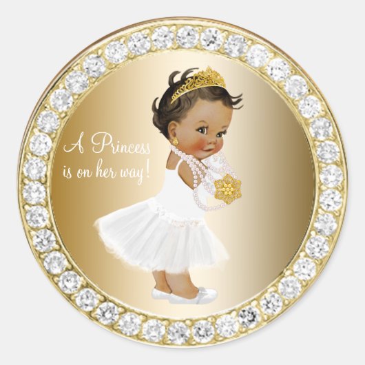 Sticker Rond Diamonds Gold Princess Baby shower Favoriser (Devant)