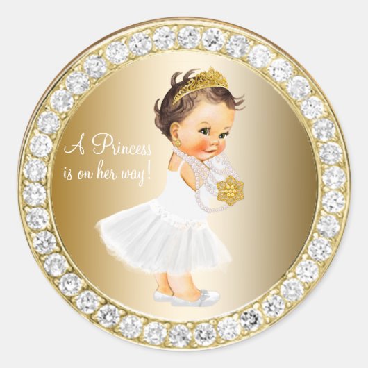 Sticker Rond Diamonds Gold Princess Baby shower Favoriser (Devant)