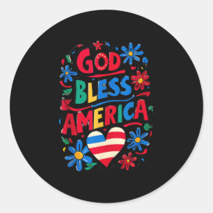 Sticker Rond Dieu Béni Amérique Patriotique Usa Drapeau Chrétie