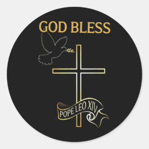 Sticker Rond Dieu Béni Pape Leo Xiv Chrétien Vintage
