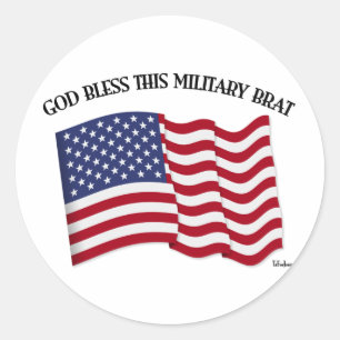 Sticker Rond DIEU BÉNISSE CE GAMIN DE MILITAIRE avec drapeau am