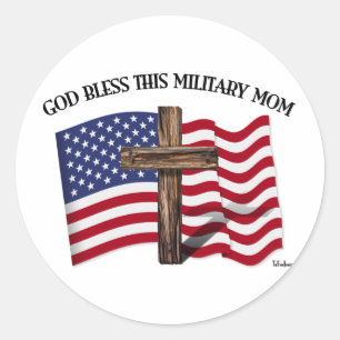 Sticker Rond DIEU BÉNISSE CETTE MOM MILITAIRE croix robuste & d