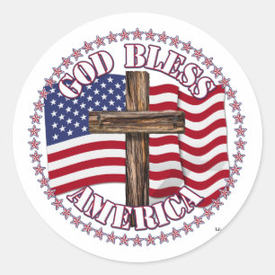 Sticker Rond Dieu bénisse l'Amérique et croise avec les États-U