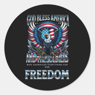 Sticker Rond Dieu bénisse l'Amérique et les soldats