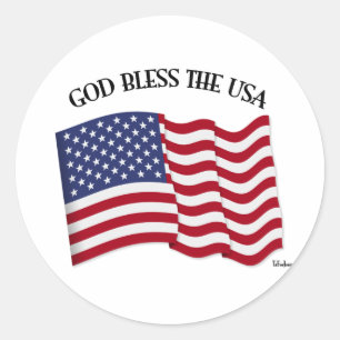 Sticker Rond DIEU BÉNISSE LES ÉTATS-UNIS avec drapeau américain