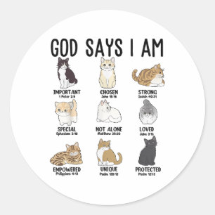 Sticker Rond Dieu chrétien dis Je suis chat Jésus adolescente f