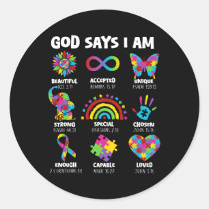 Sticker Rond Dieu Dit Que Je Suis Autisme Christian Garçon Fill