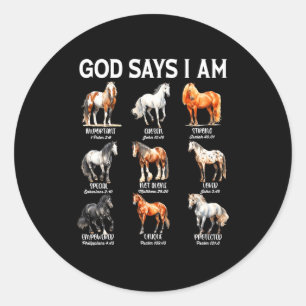 Sticker Rond Dieu dit que je suis cheval chrétien fille adolesc