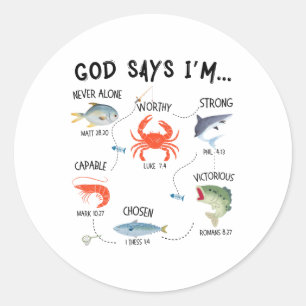 Sticker Rond Dieu dit que je suis pêcheur chrétien Fisher verse