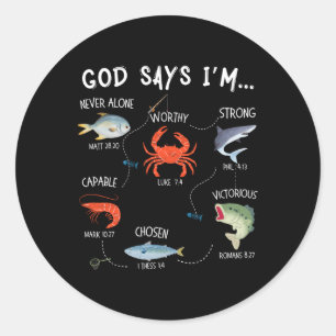 Sticker Rond Dieu dit que je suis pêcheur chrétien Fisher verse
