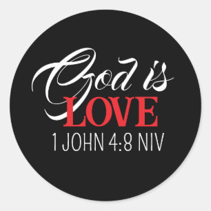 Sticker Rond Dieu est Amour Bible Verset Noir et Rouge Foi