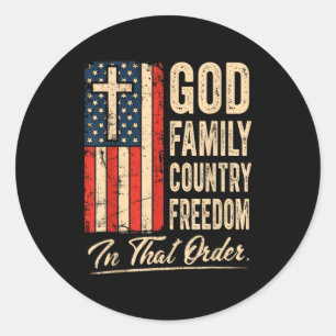 Sticker Rond Dieu Famille Pays Liberté Dans Cet Ordre Drapeau U