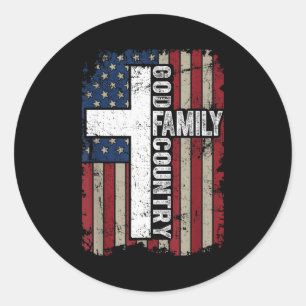 Sticker Rond Dieu Famille Pays Patriotique Chrétien Vintage Usa