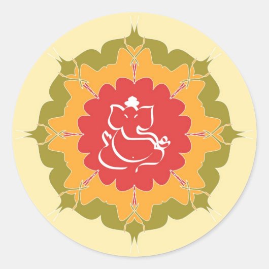 Sticker Rond Dieu Ganesha sur la fleur de mandala (Devant)