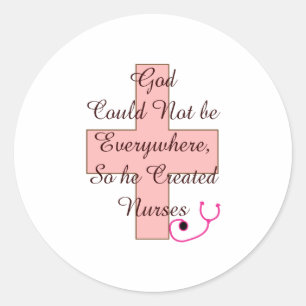 Sticker Rond Dieu ne pouvait pas partout INFIRMER croix rose