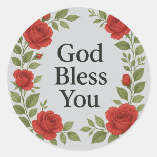 Sticker Rond Dieu vous bénisse Rose Florale Religieuse
