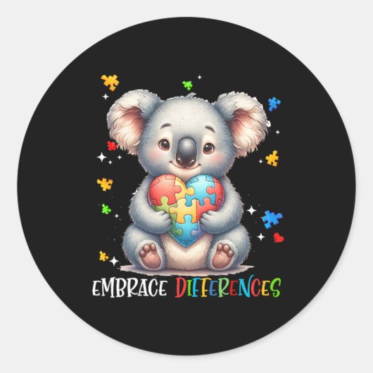 Sticker Rond Différences d'acceptation Puzzle Coeur Koala Autis (Devant)